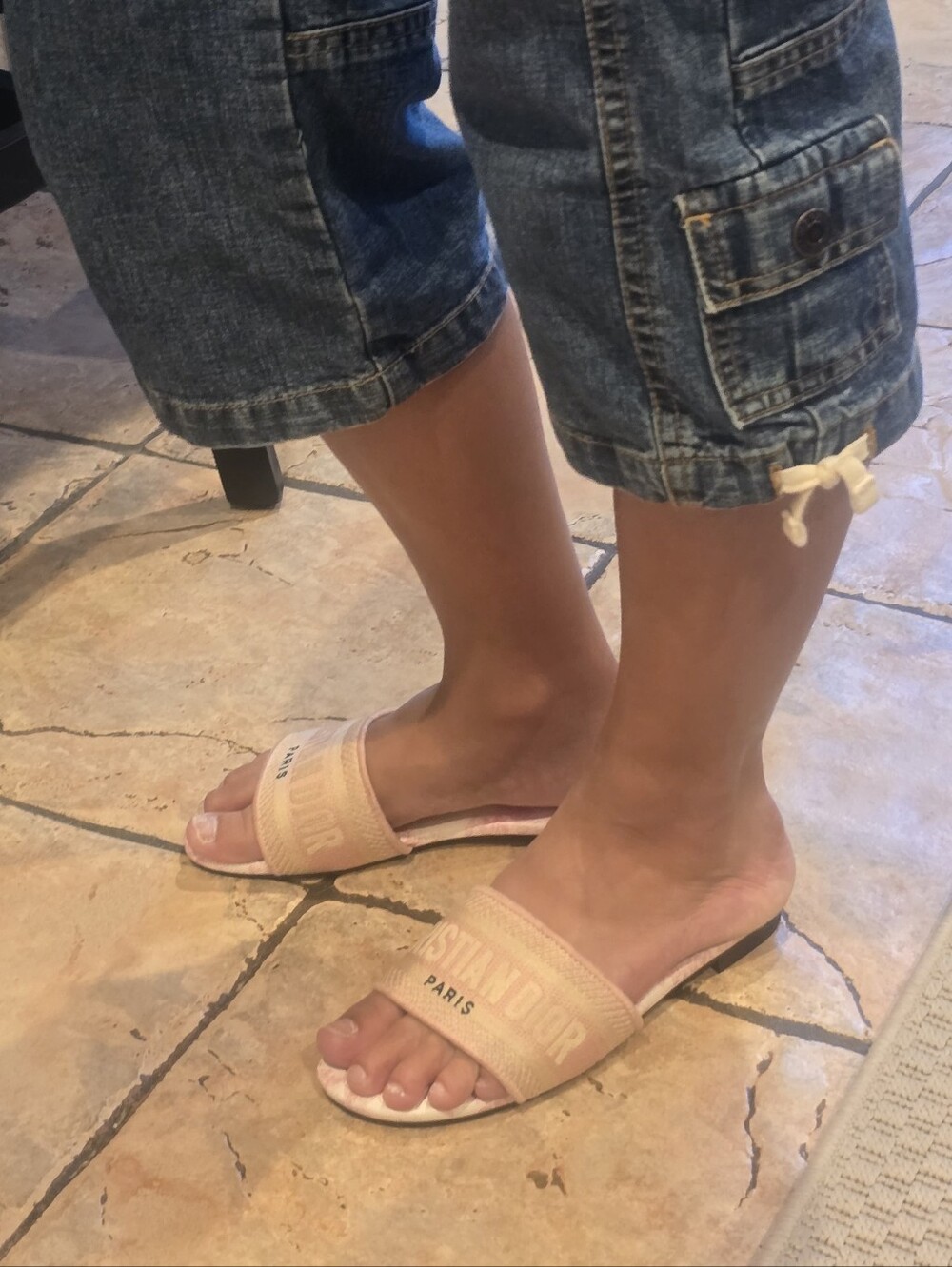Dior Paris Pink Woven Slide Sandals